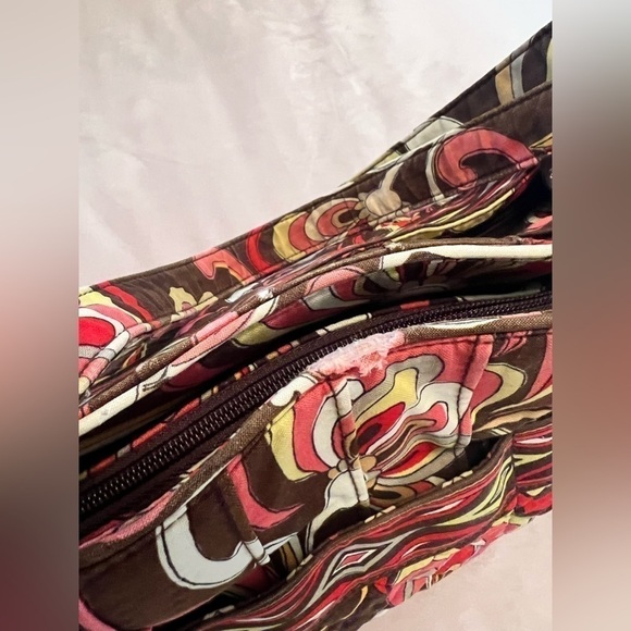 VERA BRADLEY Puccini 2008 Whitney Bag Brown Orange 2 Handle Zip Top Y2K Quilted - Picture 7 of 15